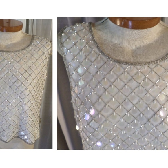 NWT Stenay XL Silk White Bead Sequin Top Sleeveles - Picture 4 of 8
